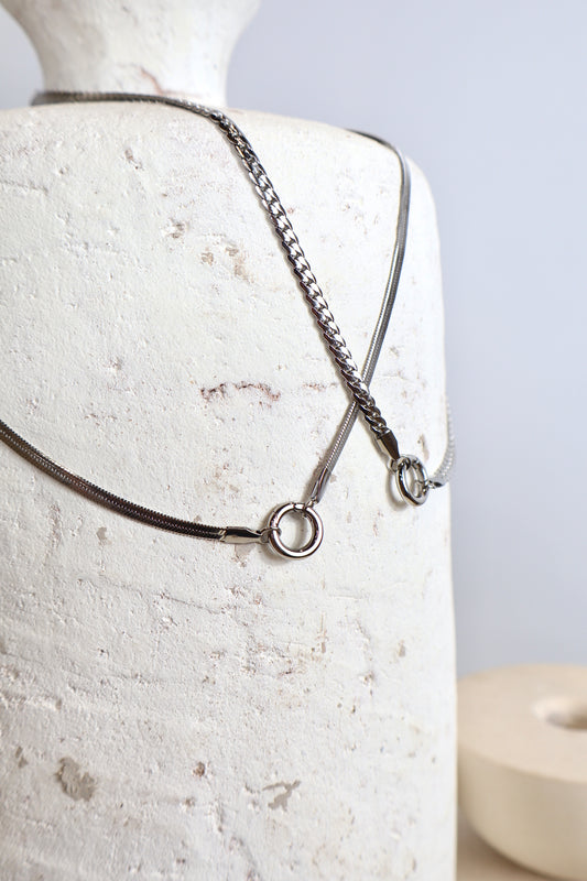 small flat links charm necklace silver