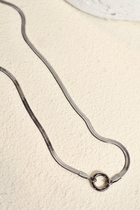 Small flat link charm necklace silver