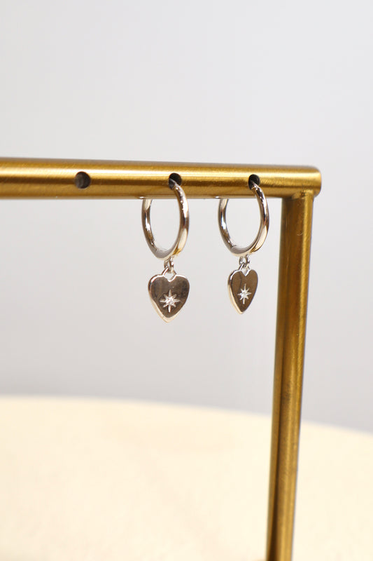 Sterling Silver Heart Drop Huggies